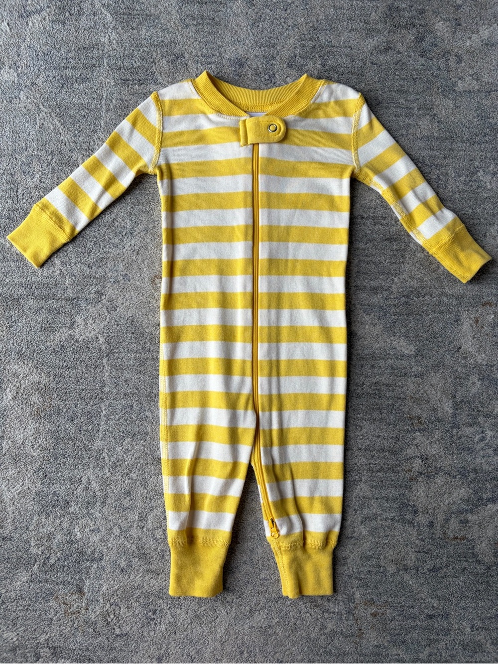 Hanna Andersson Yellow & White Striped One-Piece Zipper Pajamas 3-6 mon Cotton